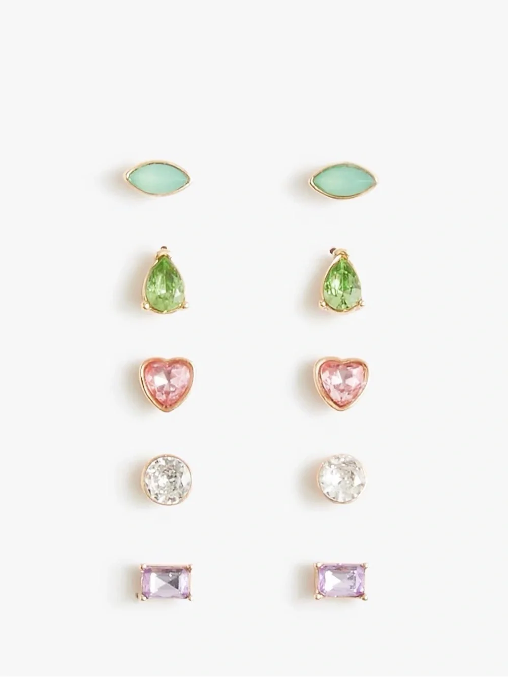 Crewcuts Kids Multi-Stud Earring Set - Mint, Green, Pink, Clear, Lavender j crew